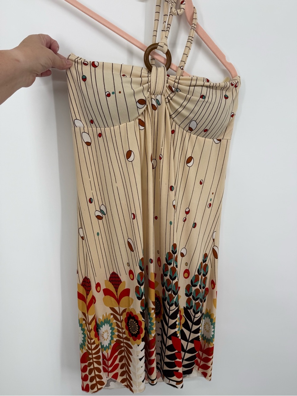 NWT‎ Annabelle Women's Beige Multi Halter Dress Mini Medium Hippie Boho Festival